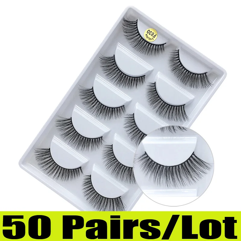 F830(50pairs) 50 пар 3d норковые ресницы оптом натуральные накладные ресницы 3D норковые ресницы Мягкие Накладные ресницы макияж комплект Cilios g800 - Цвет: F830(50pairs)