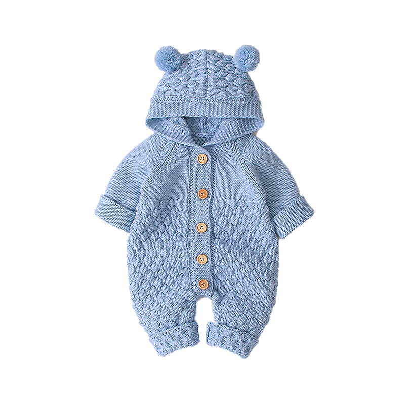 

Infants Baby Knitted Jumpsuits Spring and Autumn Hooded Rompers Children One-piece Knitwear