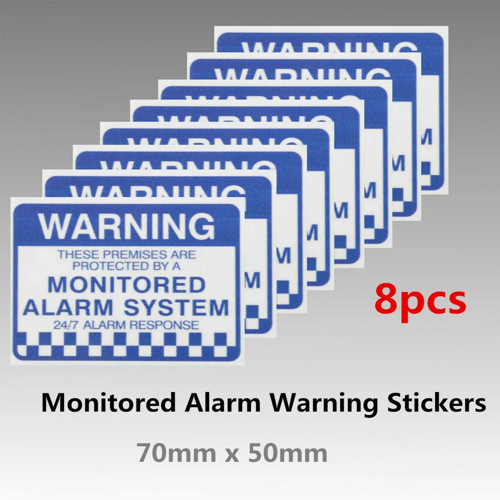 

8pcs Warning Security Stickers Easy Apply Letter Print PVC Removable Home Monitored Alarm System Waterproof Notice Practical