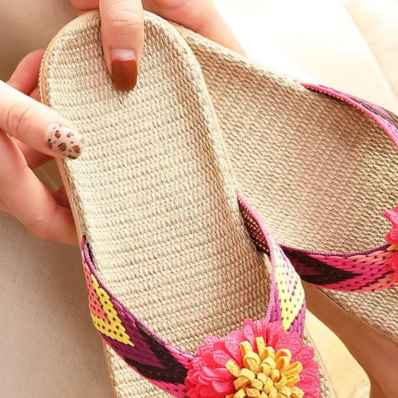 Шлепанцы для женщин и мужчин летняя дышащая обувь дома льняные тапочки с