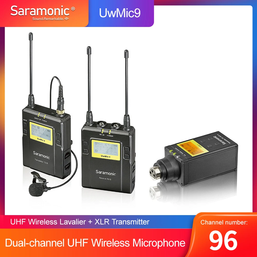 Saramonic UWMIC9 UHF Беспроводной петличный + передатчик XLR микрофон Системы с поясной Лав