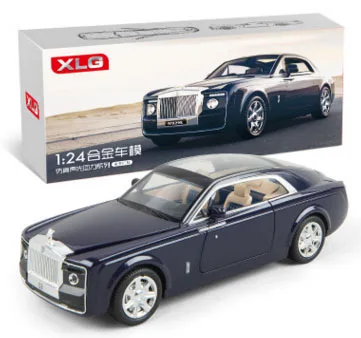 Высокая модель автомобиля из 1:24 сплава Rolls-Royce shadow, металлическая модель со звуком и светильник, игрушки для детей, подарки - Цвет: Deep Blue With Box