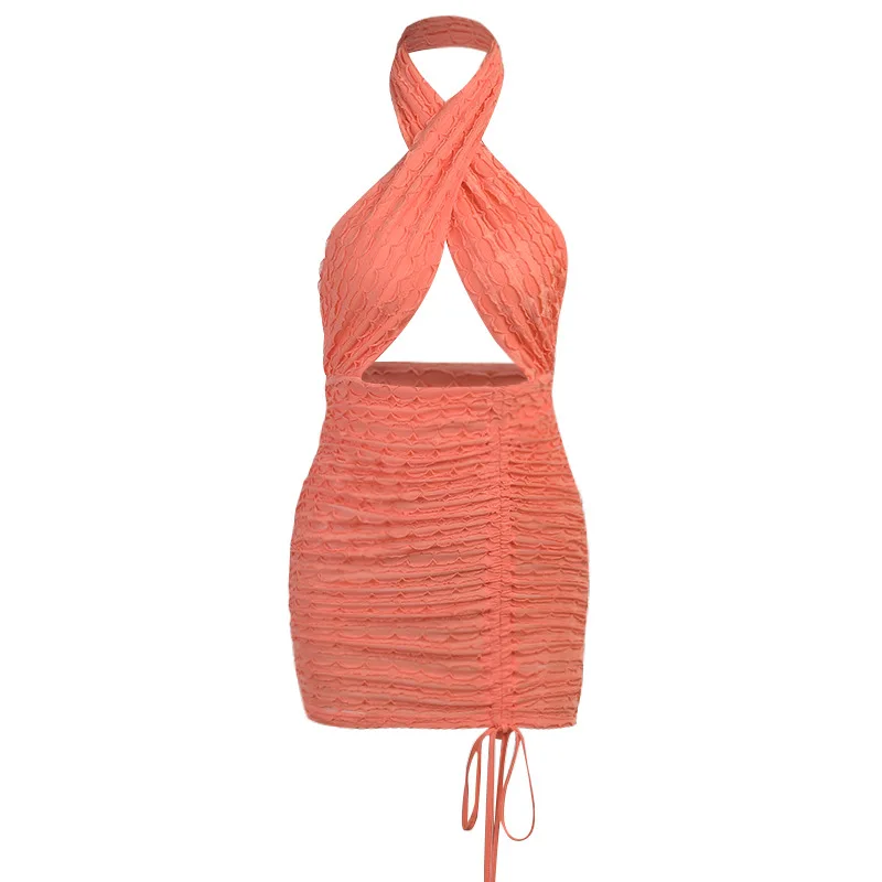 

Summer Dress Ladies 2021 Women Clothing Beach Cover Up Kaftan Neck Bind Sexy Backless Female One Pace Print Polyester Sierra