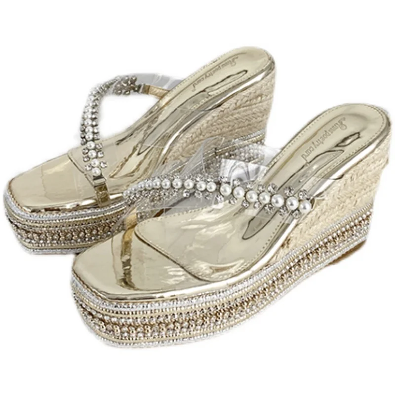 

Wedge-heeled slippers women slippers summer women's cross straps luxury rubber sandals thick crust high-heeled shoes Muller 2021