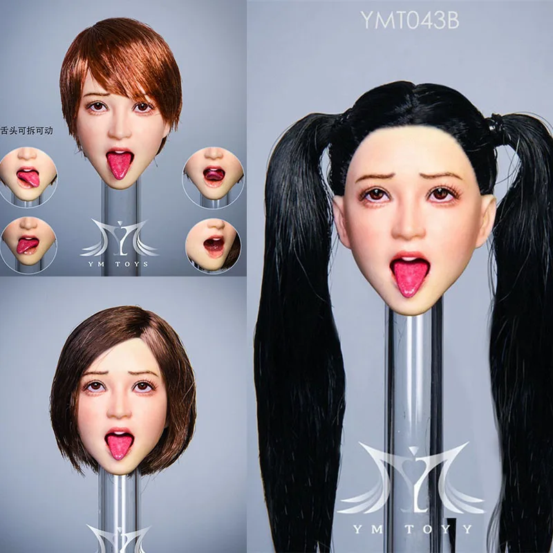 

In Stock 1/6 Tongue Expression Female Head Sculpture YMTOYS YMT043 Soldier Head Carving Fit 12'' Action Figure Body Dolls