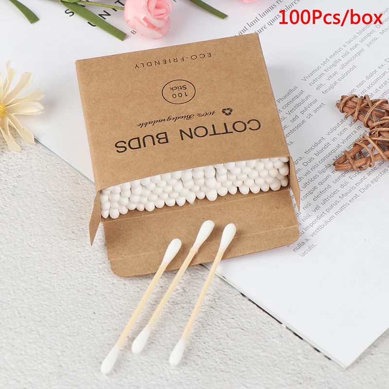 

100pcs/set Double Head Bamboo Wadding Stick Adult Make-up Wadding Sticks Plastic-free Wood Sticks Nose Ears Cleaning Tools