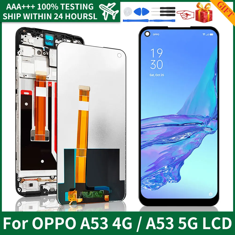 

6,5 "Оригинальный сенсорный ЖК-экран для OPPO A53 4G 5G A53s, дигитайзер, полная сборка, замена дисплея с рамкой, детали для телефона