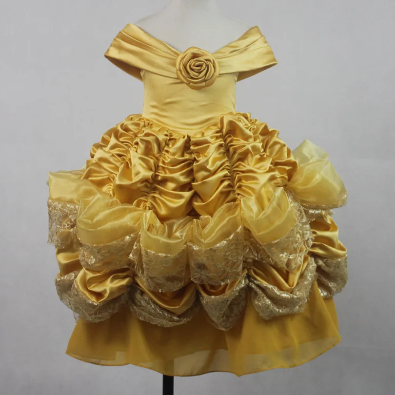 

Детский костюм Белль для косплея девочки и чудовища, желтое бальное платье для Хэллоуина и дня рождения