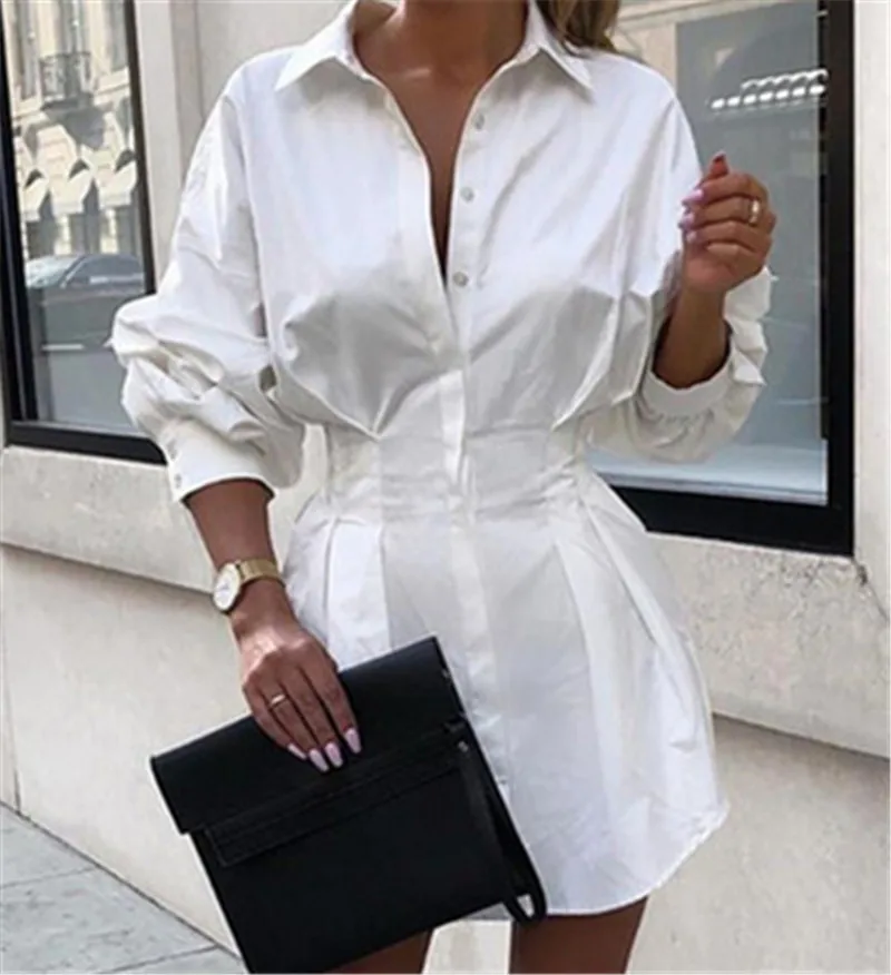 Женская блузка с отложным воротником Повседневная белая Свободная длинным