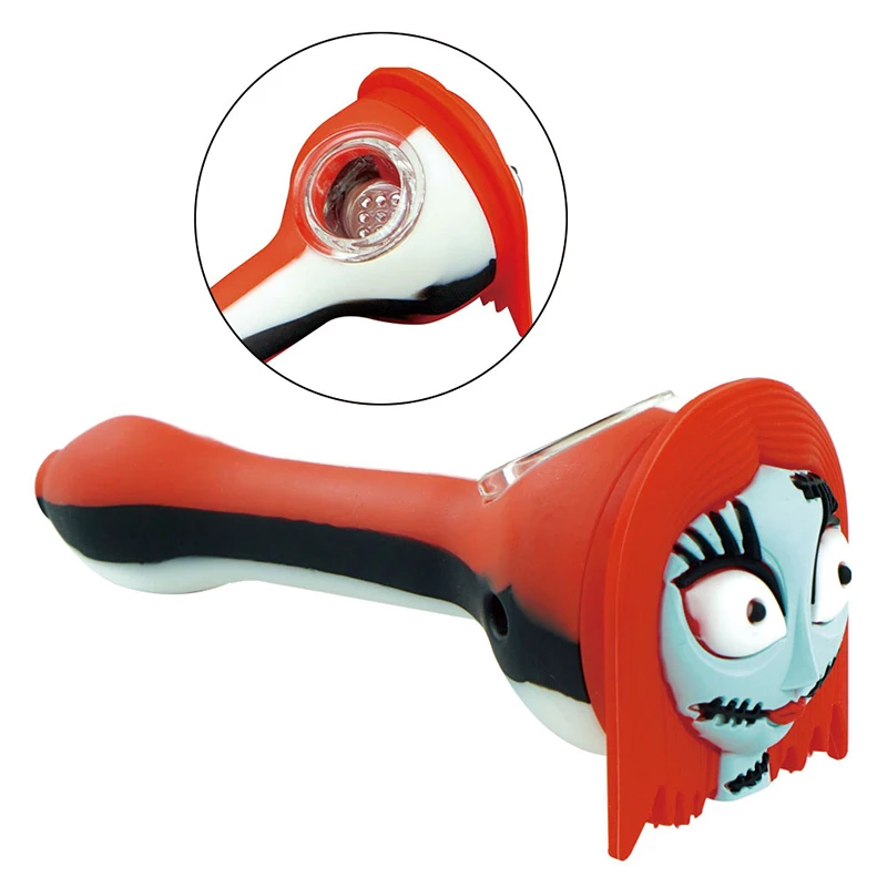 

Excellent Tobacco Smoking Pipe Silicone Cartoon Design Cigarette Spoon with Glass Bowl Herb Accessories Woman Gift