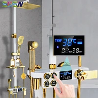 digital shower set of led screen display temperature hot cold bathroom mixer tap luxury rainfall thermostatic bath shower system