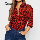 Женская леопардовая блузка с длинным рукавом и отложным воротником