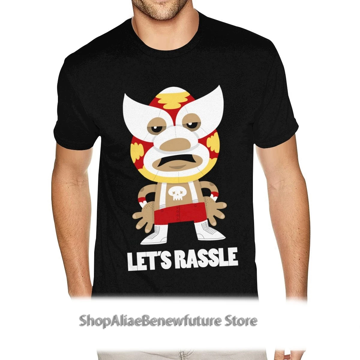 

Printed Let's Rassle Wrestling Shirts For Men 5XL Short Sleeve White Crew Shirts
