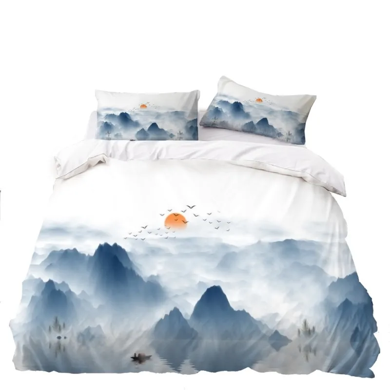 Закат горы постельные принадлежности в китайском стиле пододеяльник Твин Полный