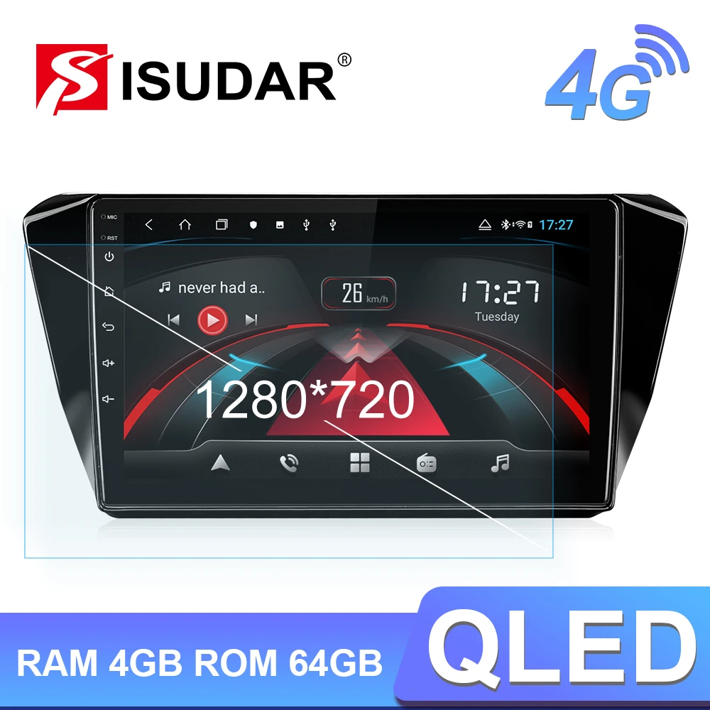Автомагнитола Isudar H53 4G Android 1 Din для Skoda Superb 3 2016 2019 GPS 8 ядер ОЗУ 4 Гб ПЗУ 64 ГБ 1080P камера