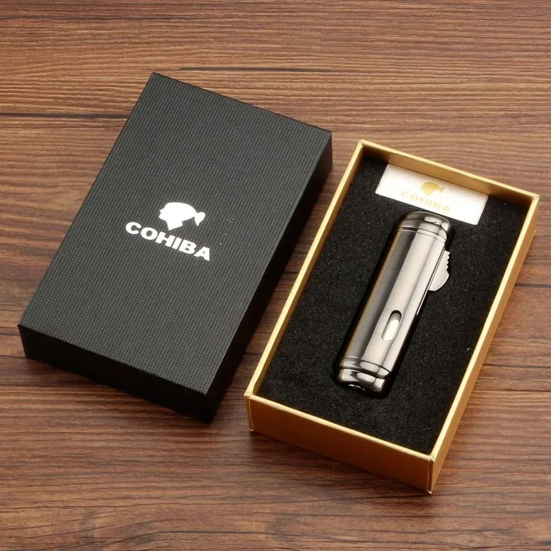 

COHIBA Lighter Torch 4 Jet Red Flame Butane Gas Cigar Lighters Refill Windproof Metal Mini Portable Smoking Accessories
