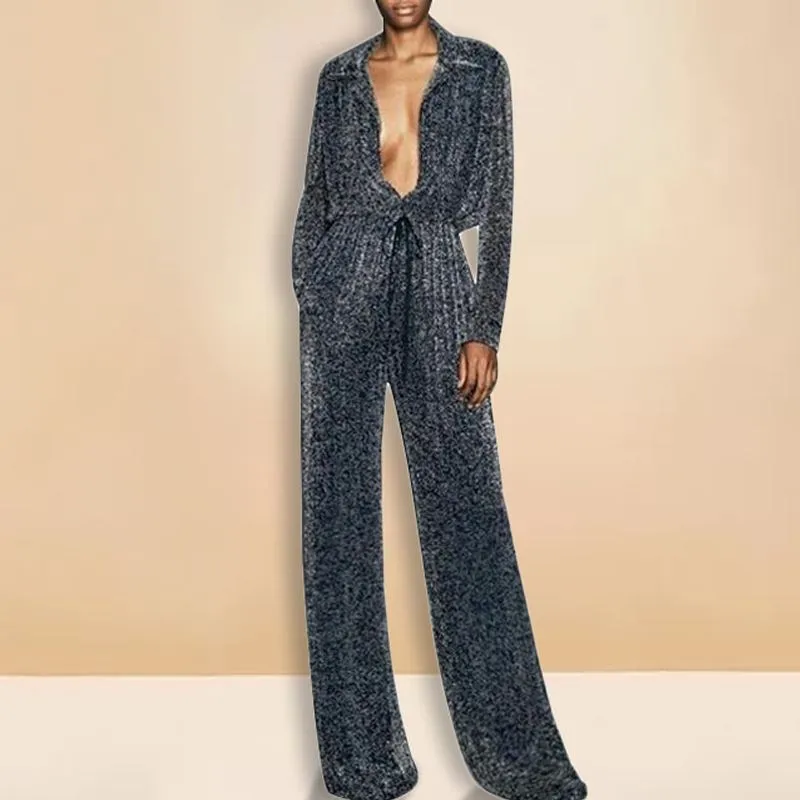 Женский комбинезон с завышенной талией уличная одежда сексуальный v образным