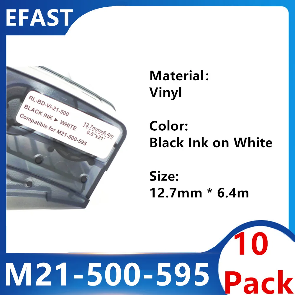 10Pack M21 500 595 Vinyl Label Maker Ribbon Black On White For BMP21 PLUS bmp21 LAB Printer Label Maker 12.7mm * 6.4m