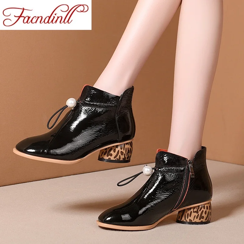 FACNDINLL/Новое поступление женские ботильоны обувь из натуральной кожи на среднем