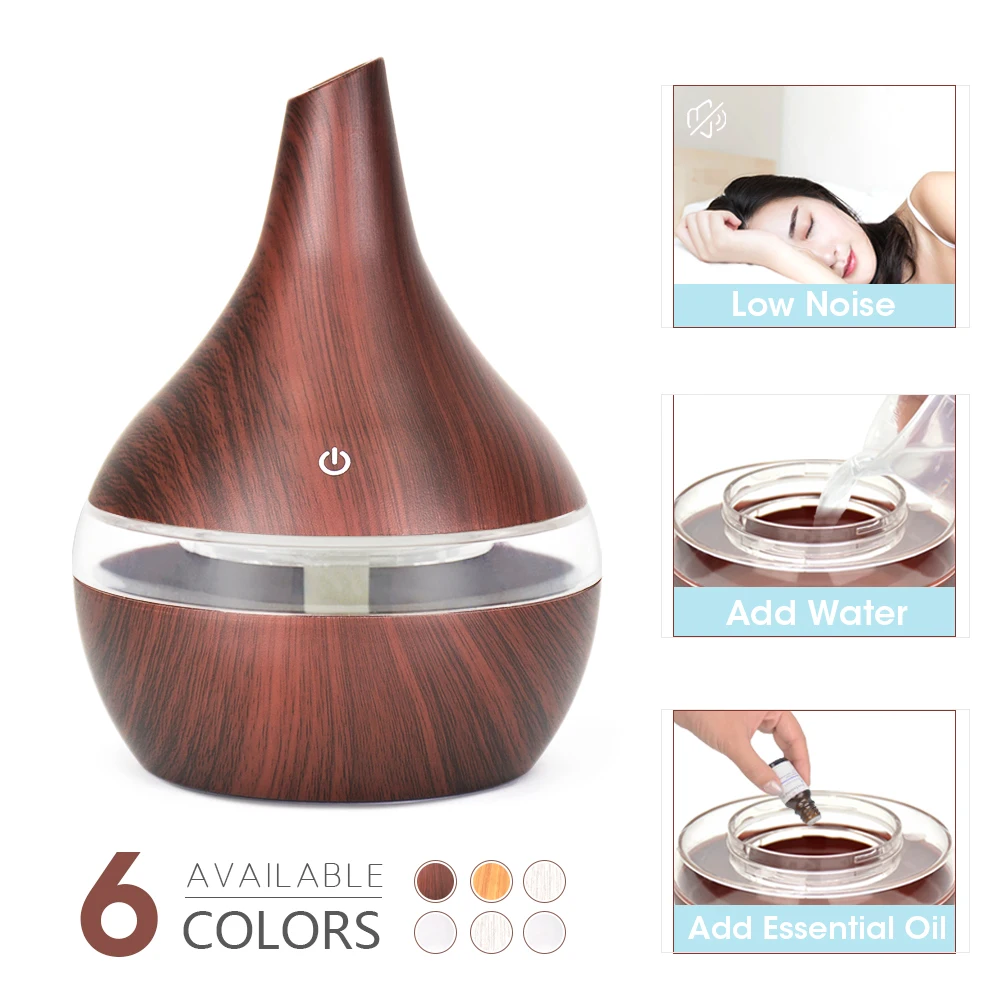 

300ML USB humidifier Electric oil Aromatherapy wood grain Ultrasonic air diffuser with 7 colors lights for home office Car