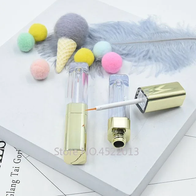 

4ML High-end Square Empty Beauty Makeup Tool, Professional Clear&Gold Eyeliner Tube, Plastic Eyelashes Growth Liquid Pack Bottle