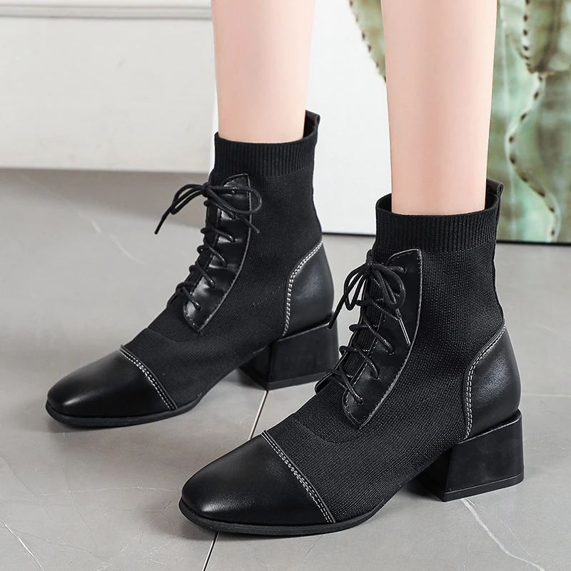 

Women's Boots Autumn and Winter Women's High Boots Platform PU Pull-on Ankle Keep Warm Booties Female 2021 Plus Size Shoes 41 42