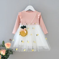 spring and autumn girl crew neck long sleeve knee length cotton tulle fruit pattern korean version 2021 lovely princess dress