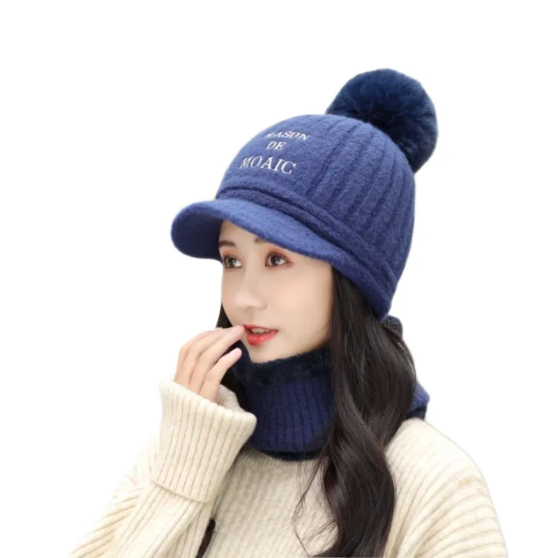 Женская вязаная шапка шарф маска комплект мягкая теплая флисовая зимняя Лыжная с