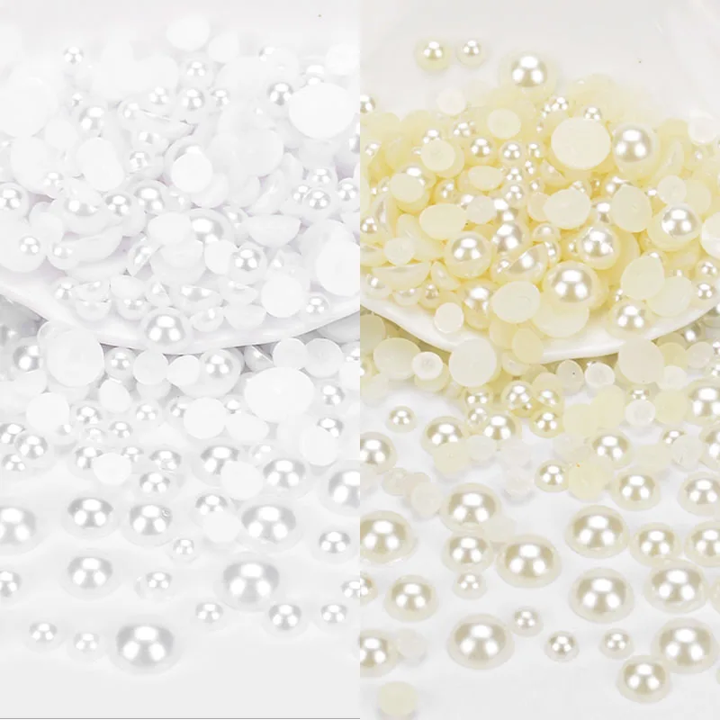

2mm-14mm Beige ABS Imitation Pearls Half Round Flatback Resin Pearl Glue On Rhinestones Beads Nail Art Crafts Diy Decoration