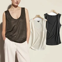 elmsk camisetas verano mujer 2021 summer sleeveless t shirt women england style fashion simple vintage linen solid tank tops