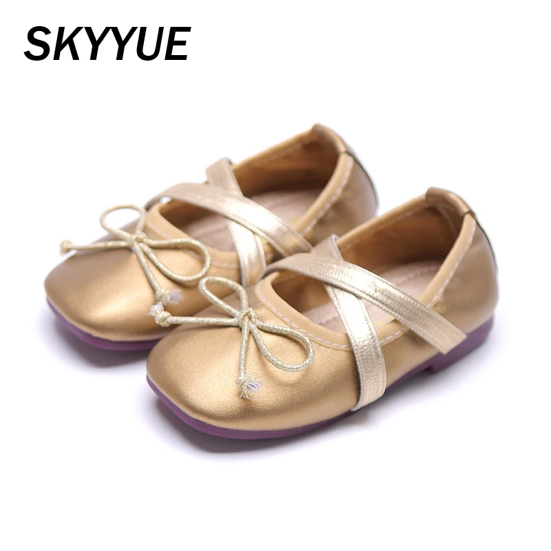 Весенняя детская обувь с бантом Детские модельные туфли принцессы черные