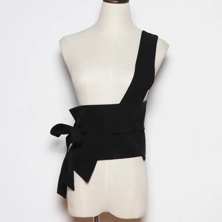 

Fashion vest suspender with waist seal and women's wide decorative long shirt sweater dress belt fabric black