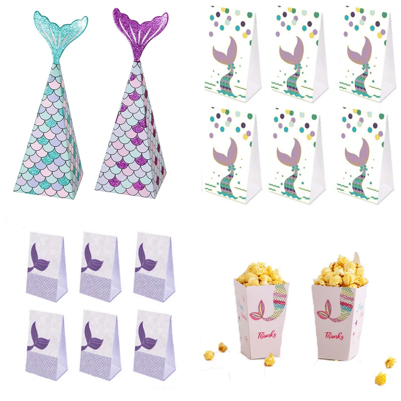 

Mermaid Tail Candy Box Paper Candy Bags Popcorn Boxes Mermaid Theme Party Decorations Kids Birthday Baby Shower Party Supplies