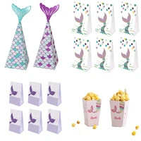 mermaid tail candy box paper candy bags popcorn boxes mermaid theme party decorations kids birthday baby shower party supplies