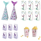 Коробка конфет с хвостом русалки, бумажные конфеты, попкорн, коробки, Русалка, украшения для тематических вечеринок, детский день рождения, товары для вечеринки