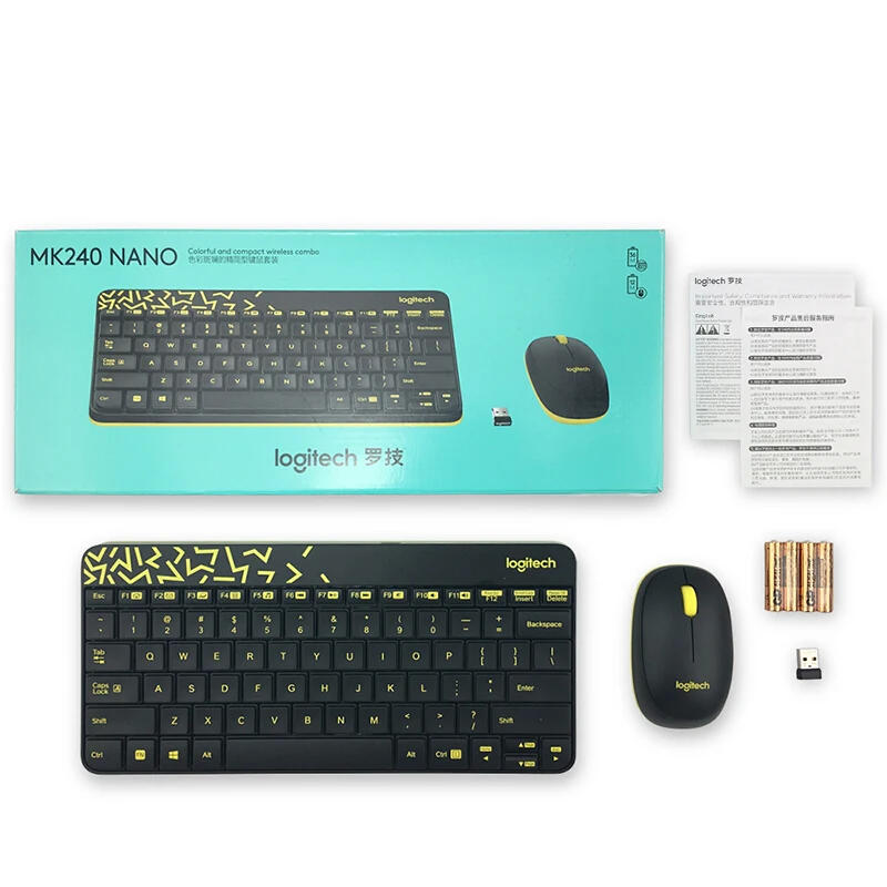 Logitech MK240 Nano Беспроводная клавиатура и мышь комбинированная компактная контурная