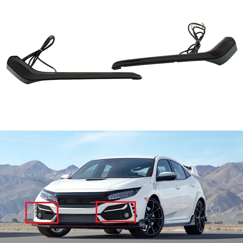 

2Pcs Front Bumper LED Daytime Running Light Turn Signal Fog Lamp for Honda Civic Hatchback 2019-2020