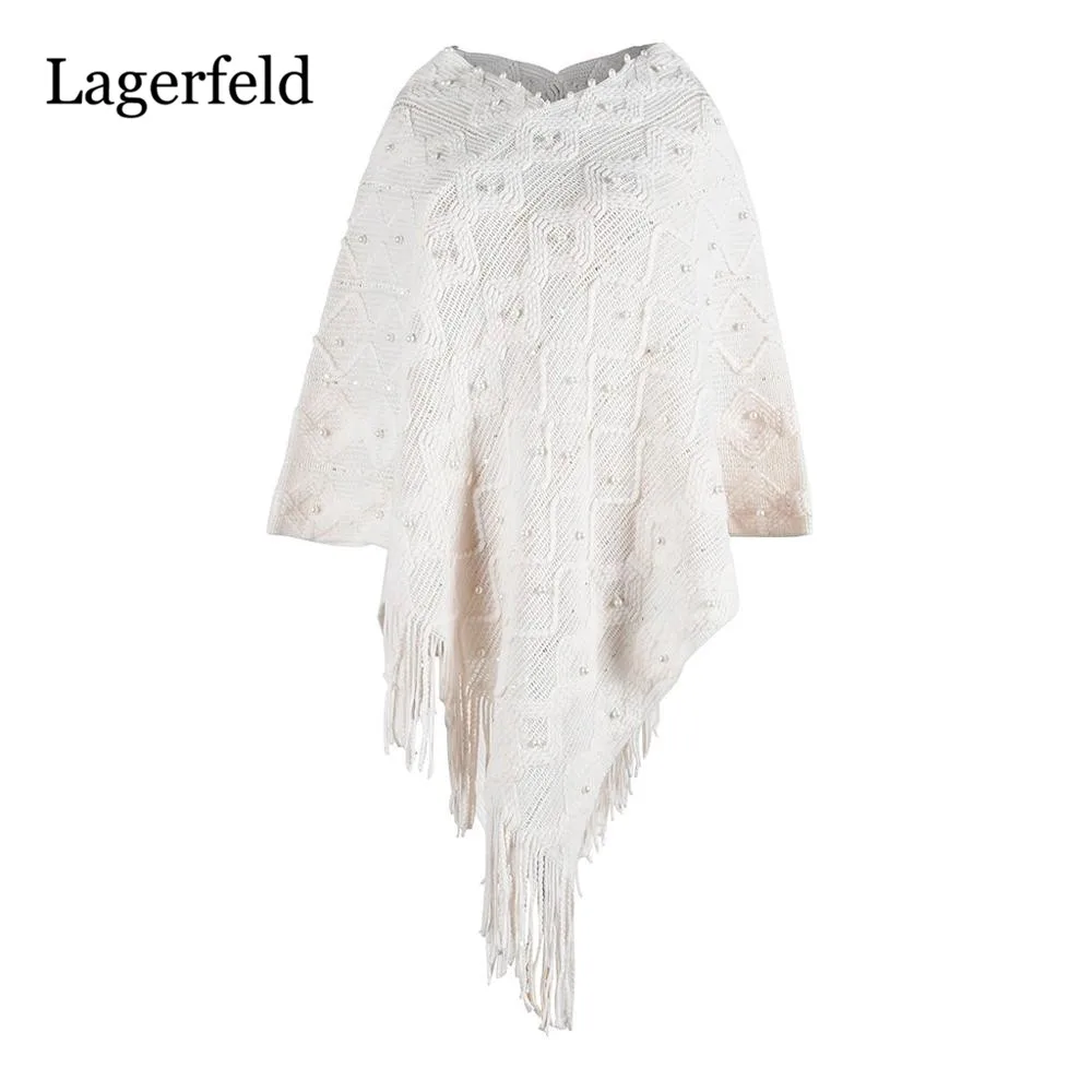 Женская вязаная накидка однотонная кашемировая с кисточками жемчужное Пальто