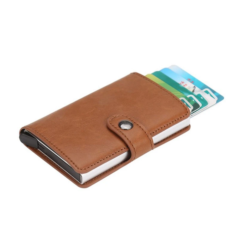 brown2 Hasp мужской держатель для кредитных карт RFID Блокировка PU кожа Автоматический Бизнес ID держатель карты Алюминий Металл мужской кошелек-сумочка для карт - Цвет: brown2