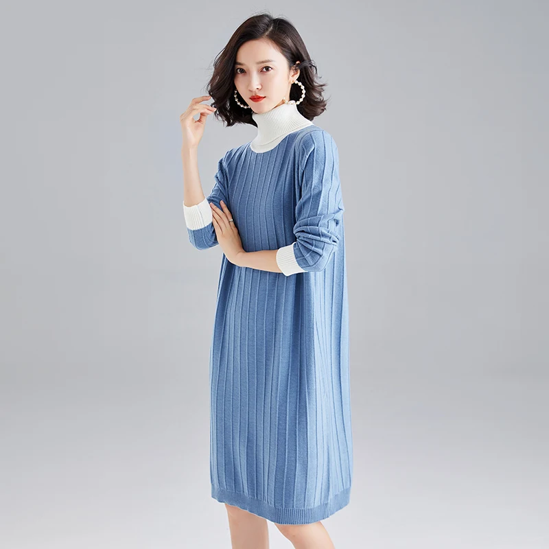 Кашемировое платье с высоким воротником высокое качество Осень-зима женское