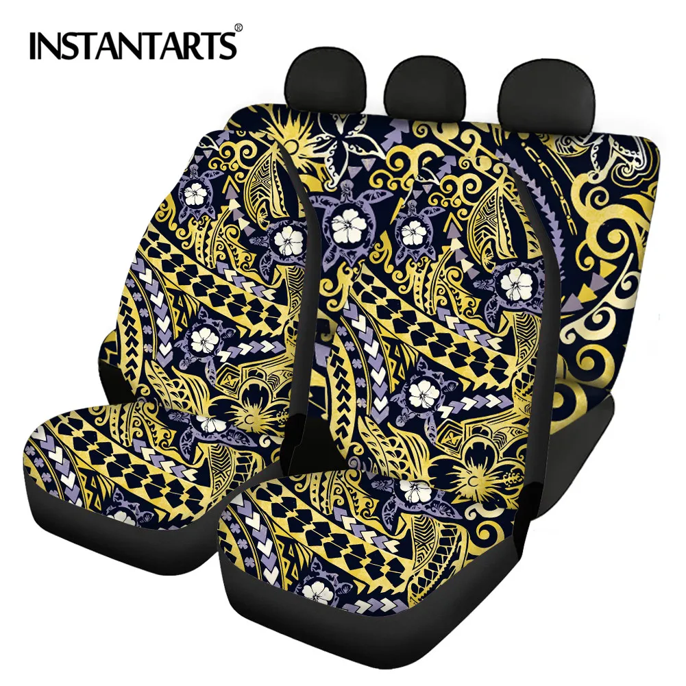

INSTANTARTS Dark Colored Polynesian Pattern Turtles Printed Comfortable Front and Back Car Seat Cover Washable Seat Protector
