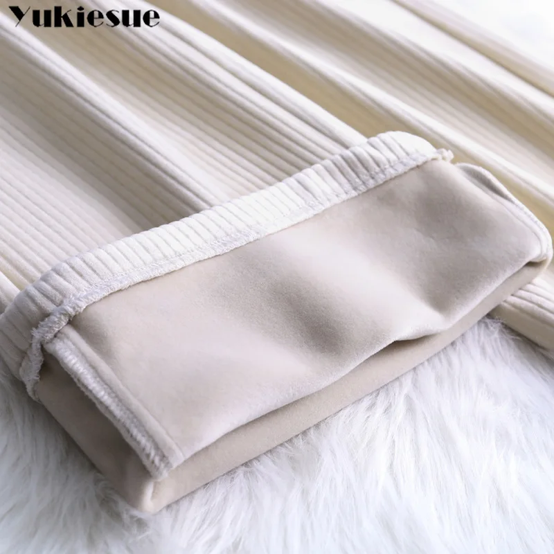 Вельветовые зимние теплые флисовые плотные женские брюки 2020 с высокой талией и