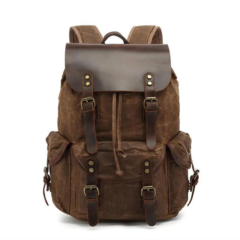 

Men‘s Backpack Retro Backpack Travel Bag Computer Travel Bag Canvas with Leather High capacity backpack