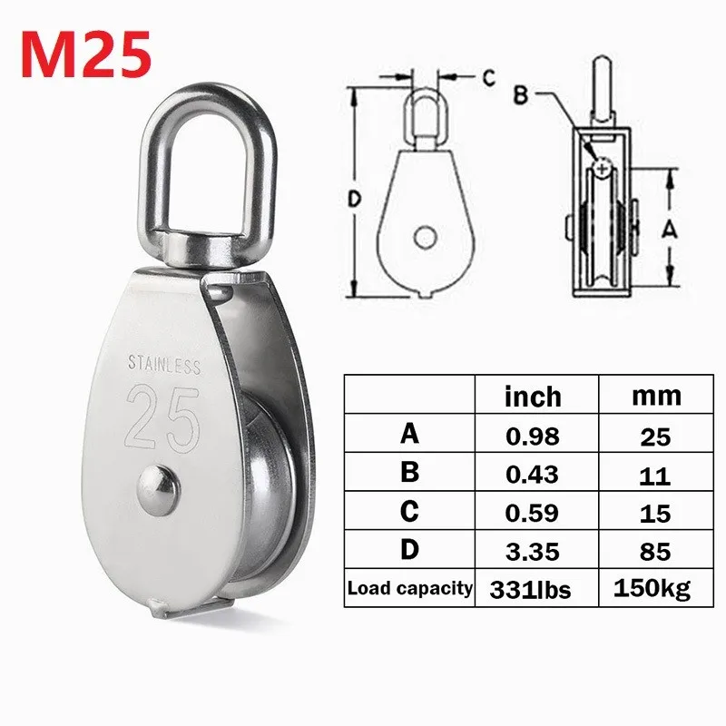 Шкив из нержавеющей стали M15/M20/M25 Одноколесный поворотный вращающийся подъемный