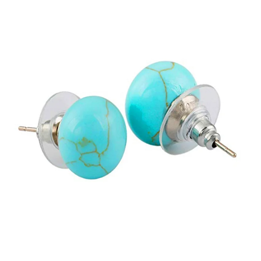 FYJS уникальные серьги гвоздики с серебряным покрытием зеленая бирюза камень в