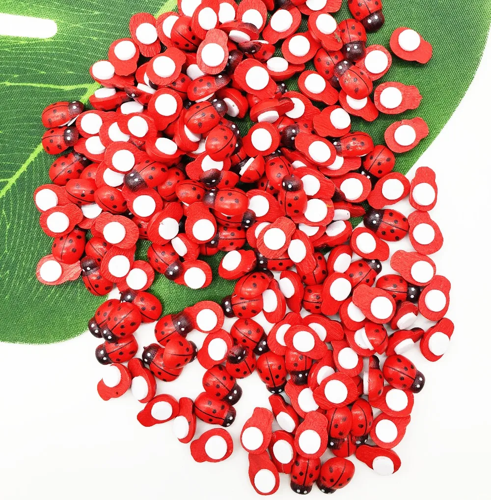 100 шт./пакет деревянные наклейки божьей коровки детские с клейкой обратной