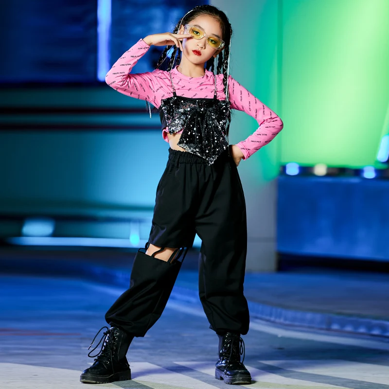

2021 Jazz Dance Costumes For Girls Sequined Vest Loose Pants Suit Stree Dance Outfits Ballroom Hip Hop Dance Clothing DQS8434