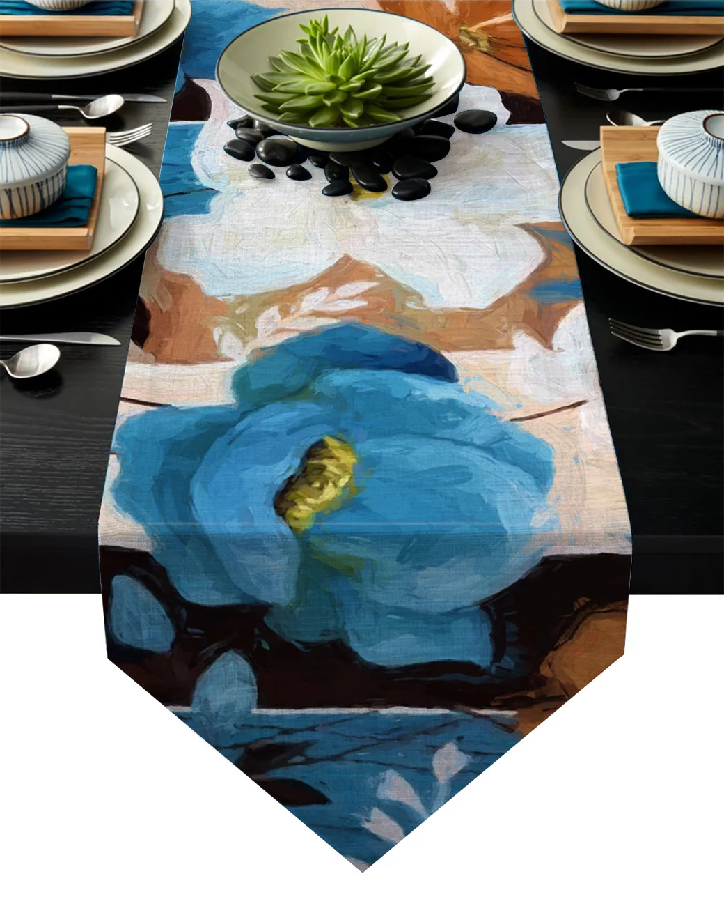 Цветочный фон цветная полоса картина маслом стиль настольный бегун