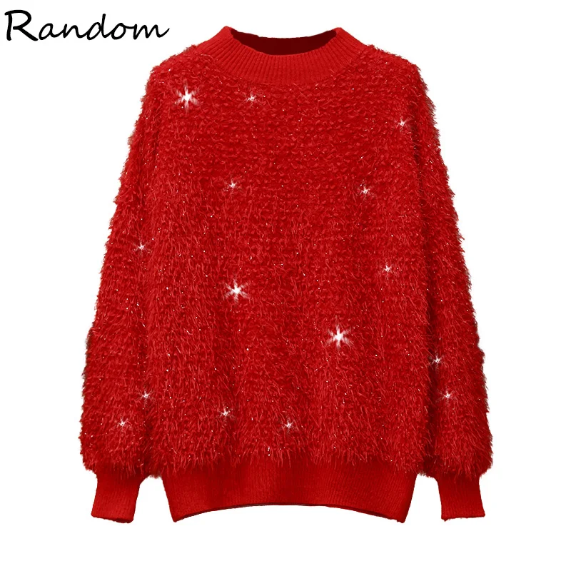 2020 Fall Winter Clothes Thick Cashmere Women Sequin Oversized Sweater Pullover Knitted Wool Ladies Jumper Plus Size 5XL Big Top | Женская