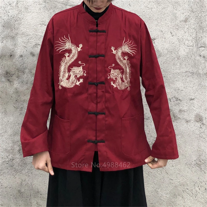 Color 2 Coat Китайский стиль вышивка дракон традиционная китайская одежда для мужчин винтажные рубашки одежда на год Женская куртка ханьфу Вечерние - Цвет: Color 2 Coat